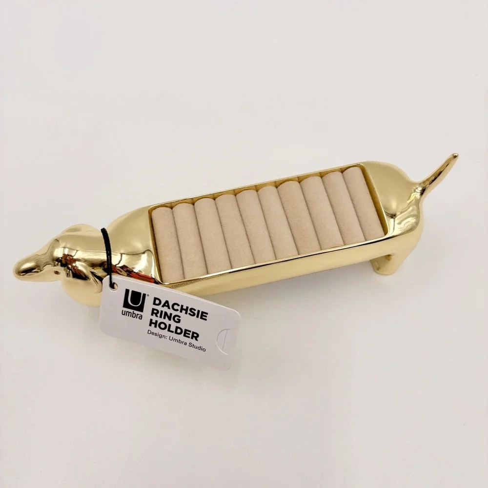 Umbra Dachsie Ring Holder Gold Metal Dachshund Dog Jewelry Organizer Tray NEW